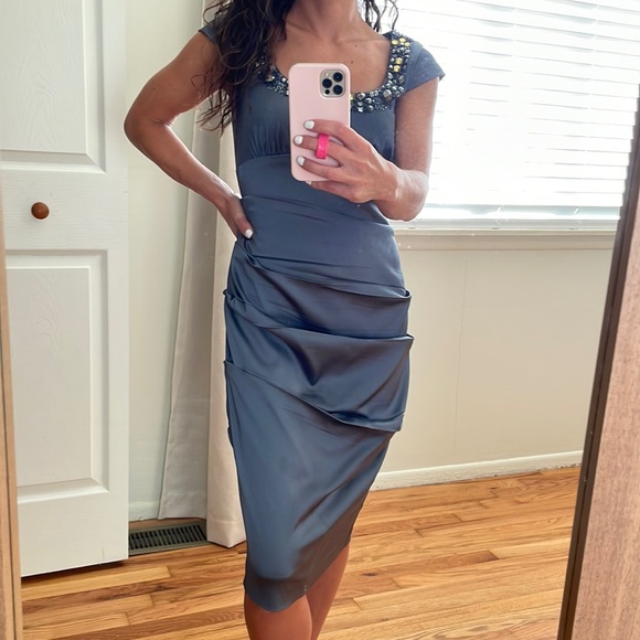 Bejeweled Grey Dress by Xscape Size 6 - Picture 1 of 5